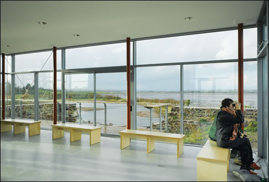 Iinternal view of the pavilion with vistas out to the reserve and Strangford Lough Iinternal view of the pavilion with vistas out to the reserve and Strangford Lough